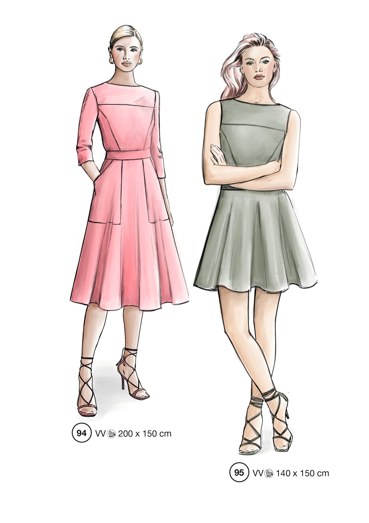 Fashion designs from the Lutterloh System® manual, page 38 of 112