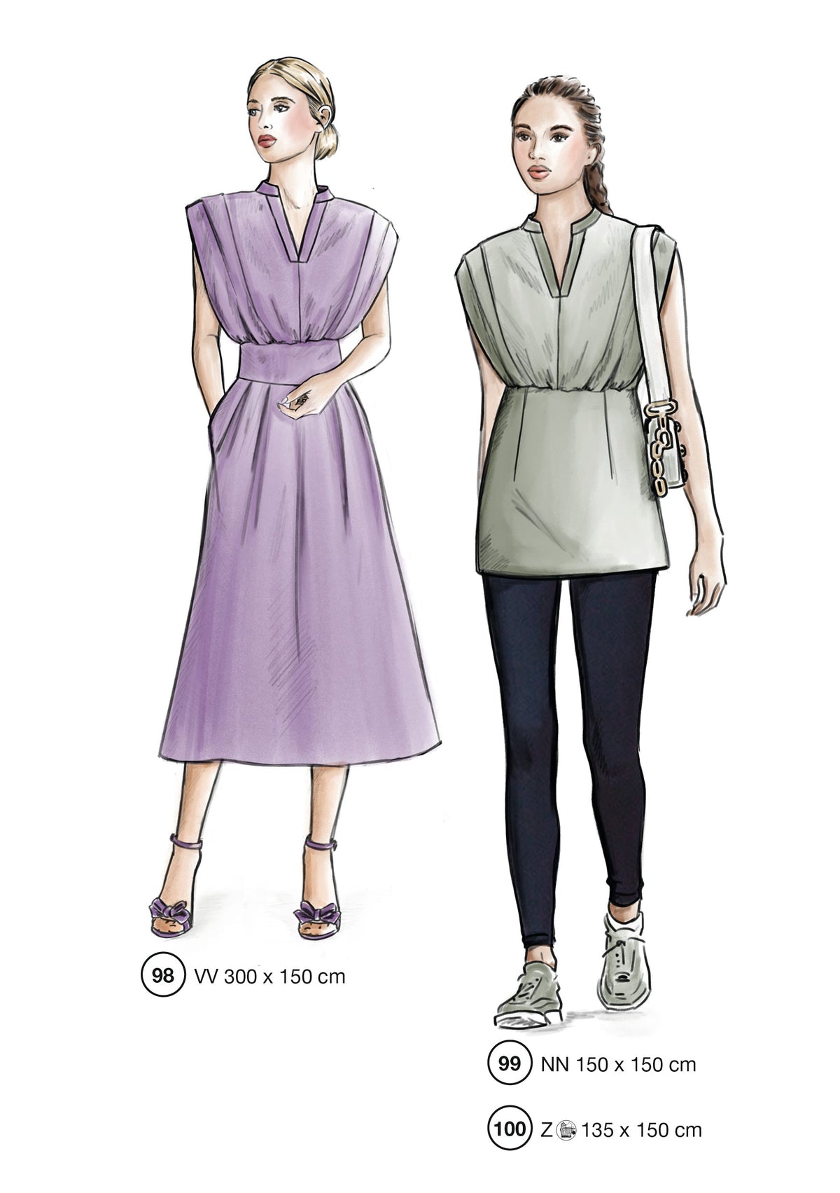 Fashion designs from the Lutterloh System® manual, page 40 of 112
