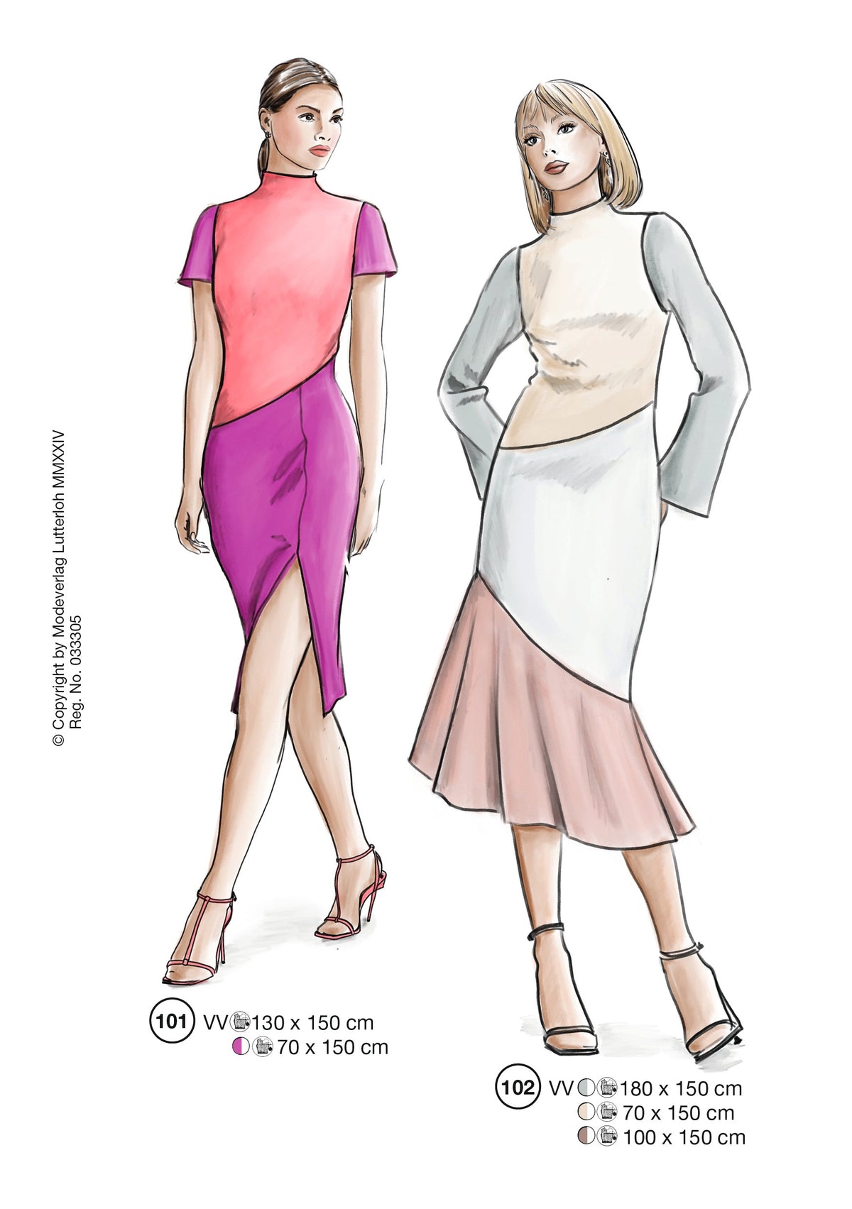 Fashion designs from the Lutterloh System® manual, page 41 of 112
