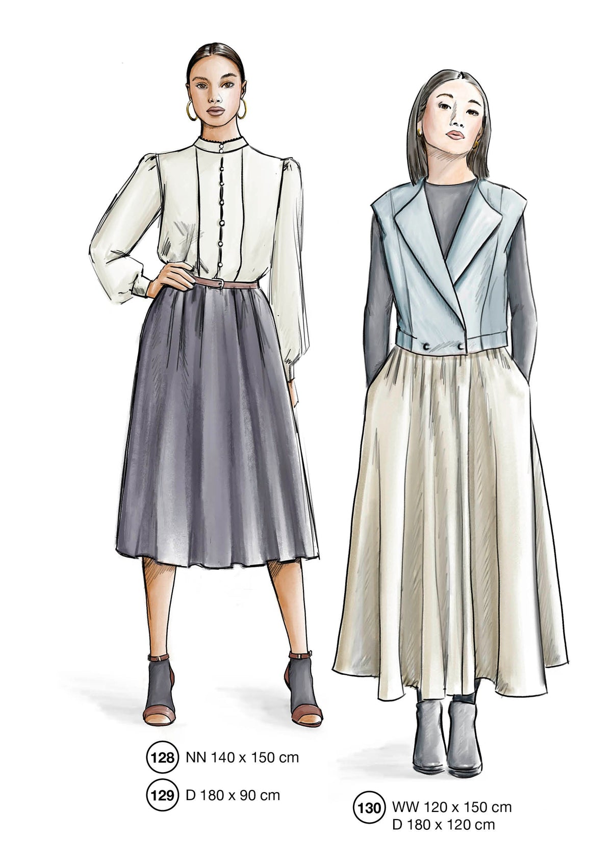Fashion designs from the Lutterloh System® manual, page 52 of 112