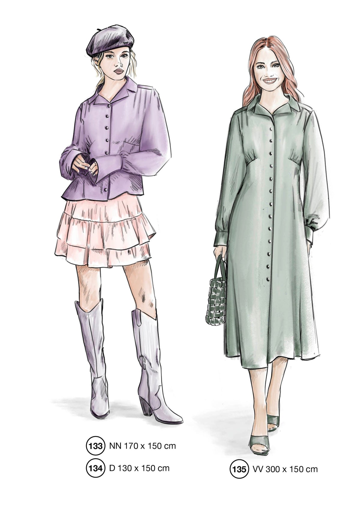 Fashion designs from the Lutterloh System® manual, page 54 of 112