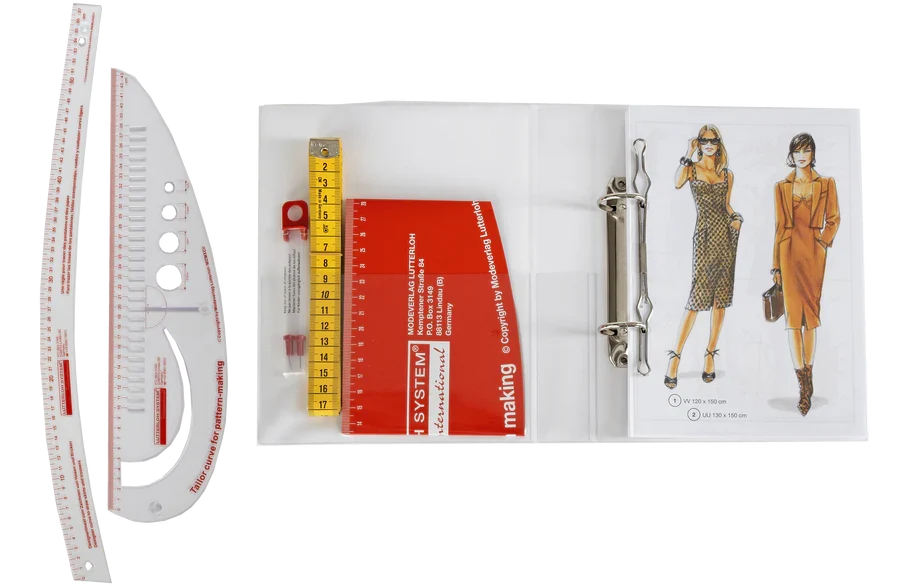Lutterloh System with tailor's and designer's curve — instructions, special tape measure, cardboard curve and two acrylic rulers